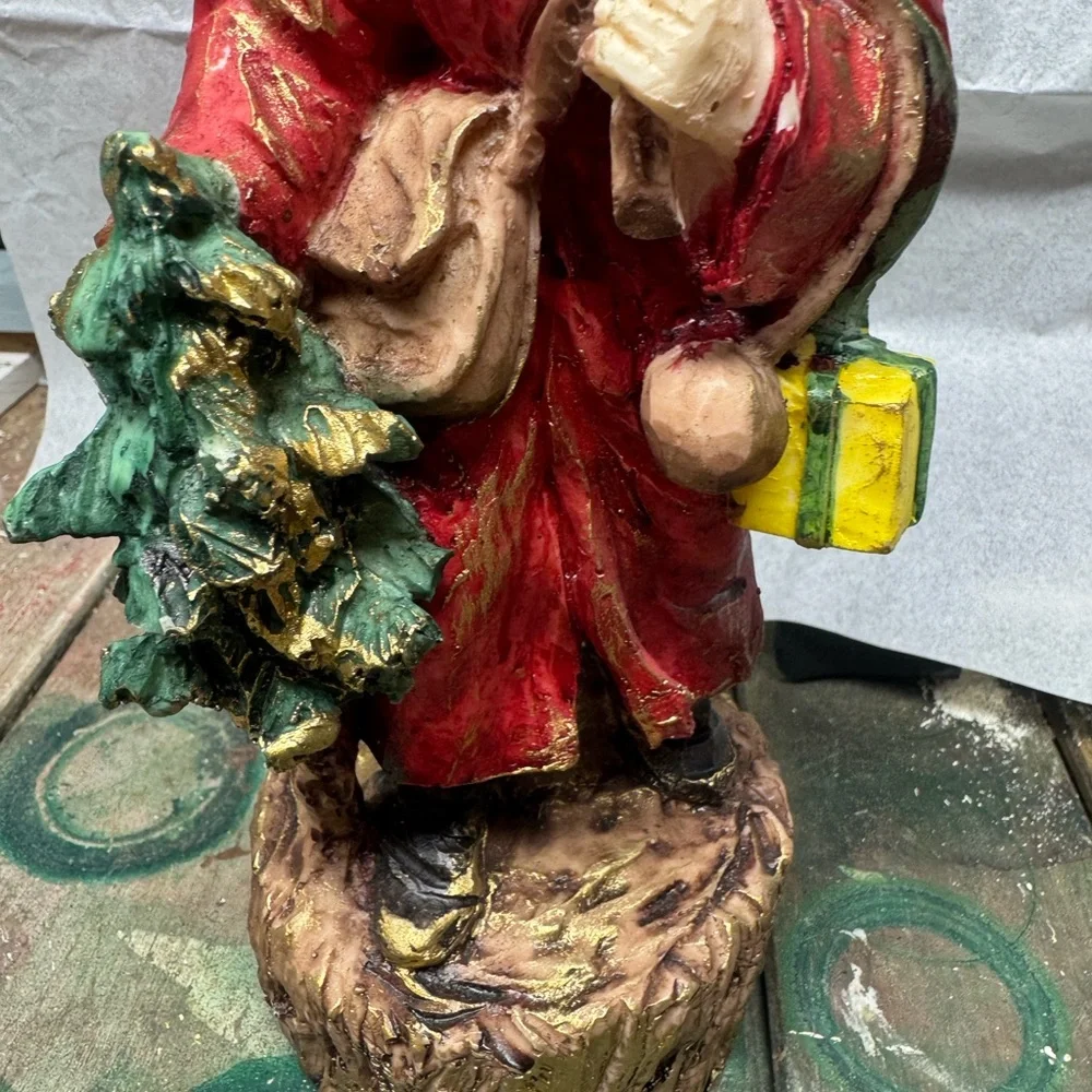 VINTAGE Santa Claus Figurine in RED with Tree and Toy Sack Christmas Decoration